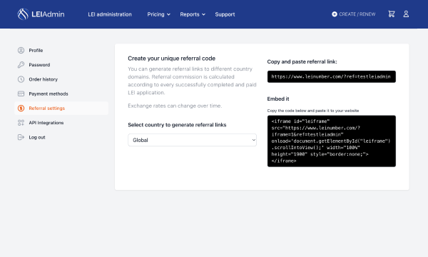 LEIAdmin referrals dashboard